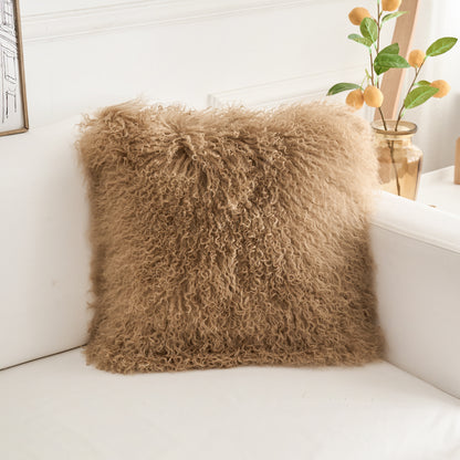 Tibetan/Mongolian Lamb Fur Pillow Cover Dark Beige