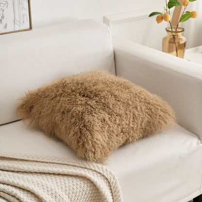 Tibetan/Mongolian Lamb Fur Pillow Cover Dark Beige