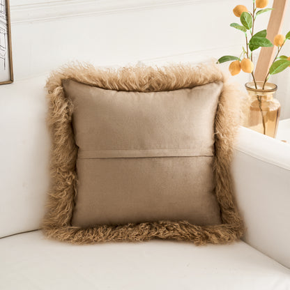 Tibetan/Mongolian Lamb Fur Pillow Cover Dark Beige