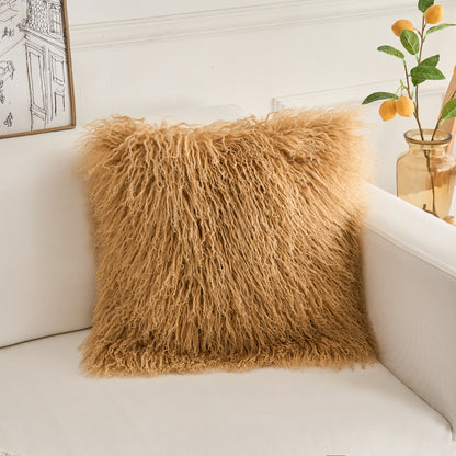 Mongolian Lamb Fur Pillow – Toffee | Soft Luxury Throw Pillow | Multiple Sizes Available
