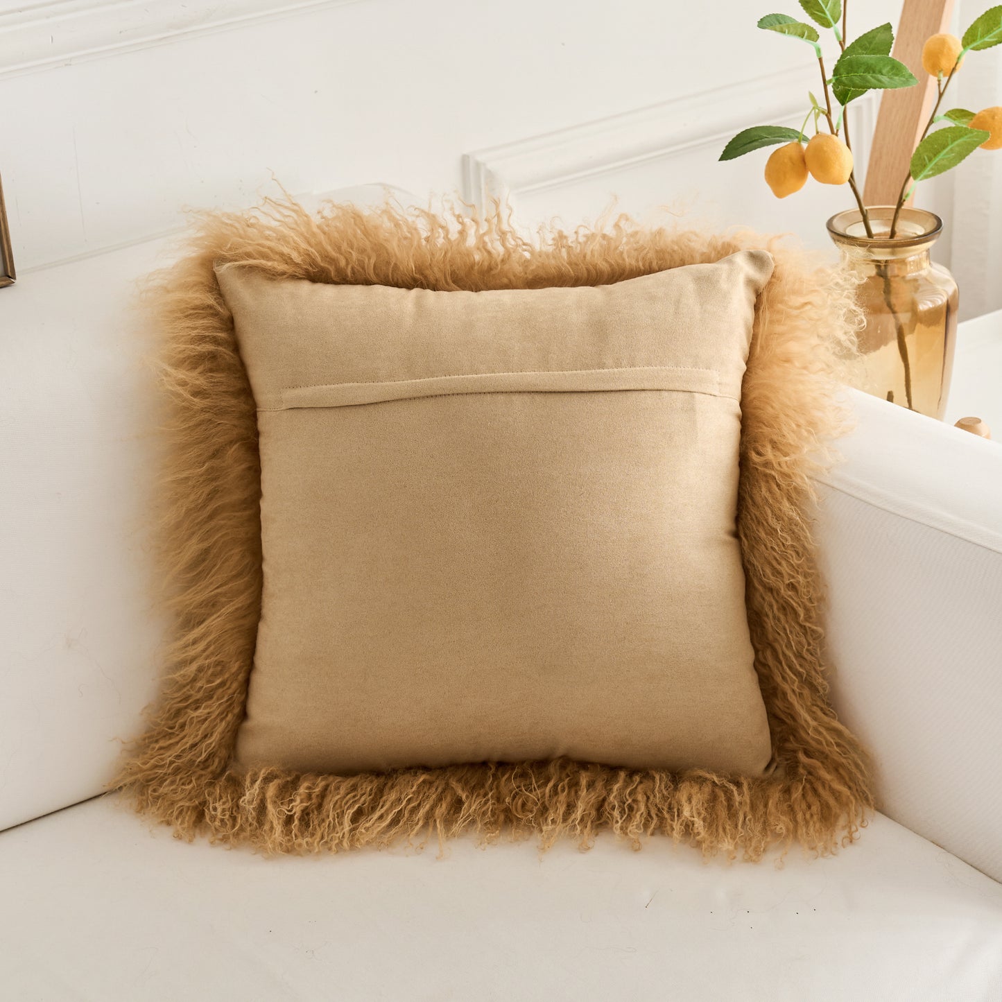 Mongolian Lamb Fur Pillow – Toffee | Soft Luxury Throw Pillow | Multiple Sizes Available