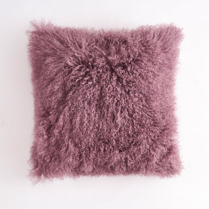 Mongolian Lamb Fur Pillow – Plum | Soft Luxury Throw Pillow | Multiple Sizes Available