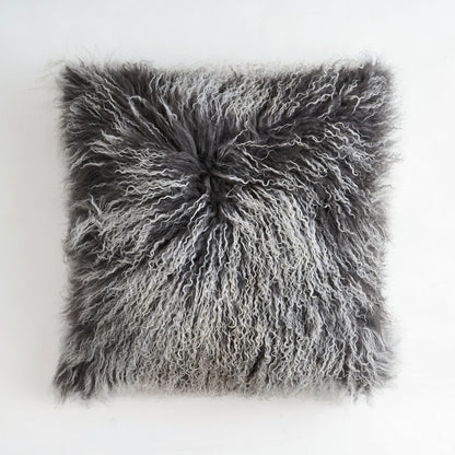 Mongolian Lamb Fur Pillow – Frosted Grey | Soft Luxury Throw Pillow | Multiple Sizes Available