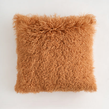 Mongolian Lamb Fur Pillow – Curcumin Yellow | Soft Luxury Throw Pillow | Multiple Sizes Available