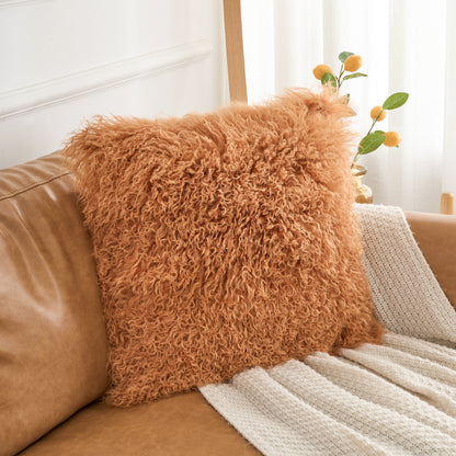 Mongolian Lamb Fur Pillow – Curcumin Yellow | Soft Luxury Throw Pillow | Multiple Sizes Available