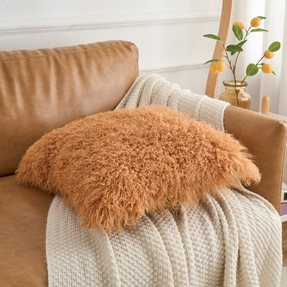Mongolian Lamb Fur Pillow – Curcumin Yellow | Soft Luxury Throw Pillow | Multiple Sizes Available
