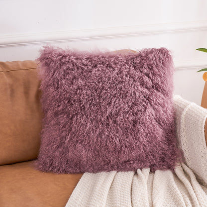 Mongolian Lamb Fur Pillow – Plum | Soft Luxury Throw Pillow | Multiple Sizes Available