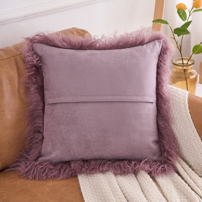 Mongolian Lamb Fur Pillow – Plum | Soft Luxury Throw Pillow | Multiple Sizes Available