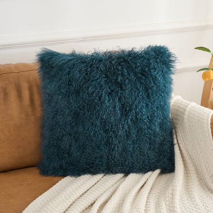 Tibetan/Mongolian Lamb Fur Pillow Cover Ink Blue