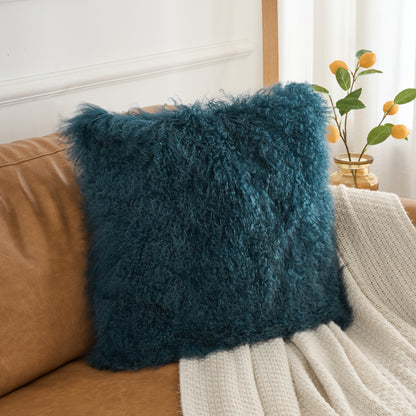 Tibetan/Mongolian Lamb Fur Pillow Cover Ink Blue