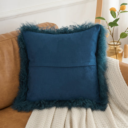 Tibetan/Mongolian Lamb Fur Pillow Cover Ink Blue