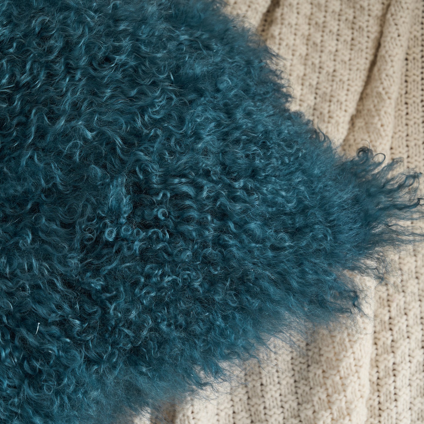 Tibetan/Mongolian Lamb Fur Pillow Cover Ink Blue