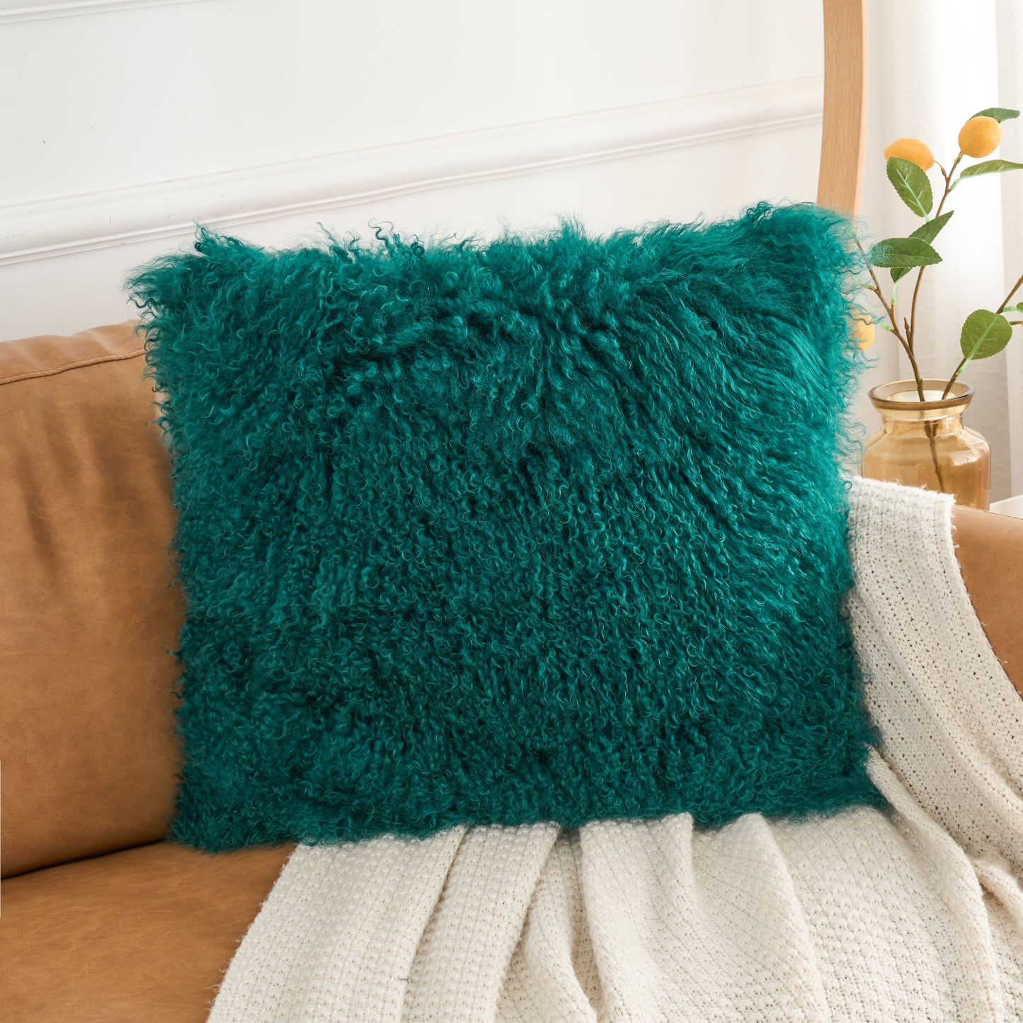 Mongolian Lamb Fur Pillow – Teal | Soft Luxury Throw Pillow | Multiple Sizes Available