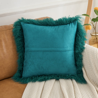 Mongolian Lamb Fur Pillow – Teal | Soft Luxury Throw Pillow | Multiple Sizes Available