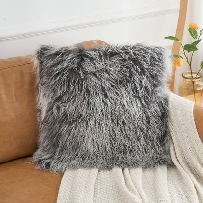 Mongolian Lamb Fur Pillow – Frosted Grey | Soft Luxury Throw Pillow | Multiple Sizes Available