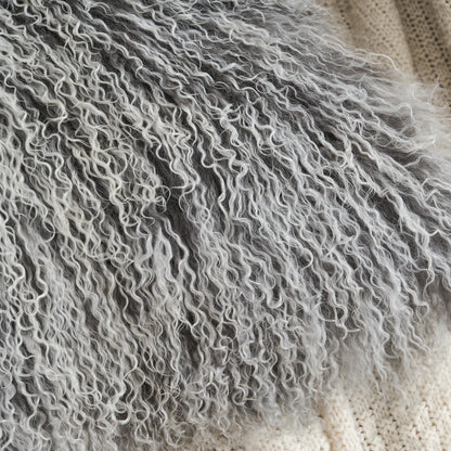 Mongolian Lamb Fur Pillow – Frosted Grey | Soft Luxury Throw Pillow | Multiple Sizes Available