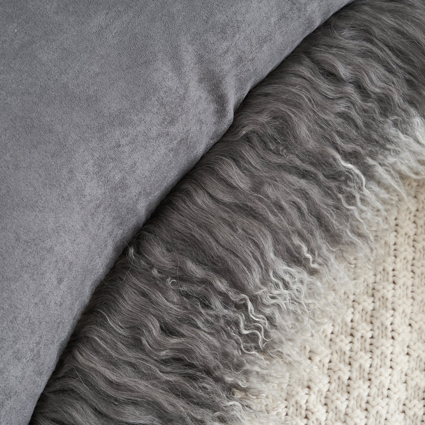 Mongolian Lamb Fur Pillow – Frosted Grey | Soft Luxury Throw Pillow | Multiple Sizes Available