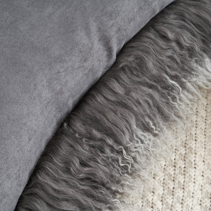 Mongolian Lamb Fur Pillow – Frosted Grey | Soft Luxury Throw Pillow | Multiple Sizes Available