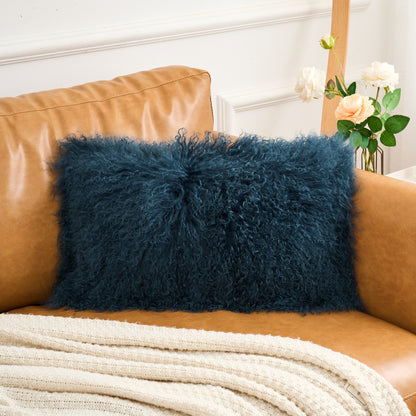 Tibetan/Mongolian Lamb Fur Pillow Cover Ink Blue