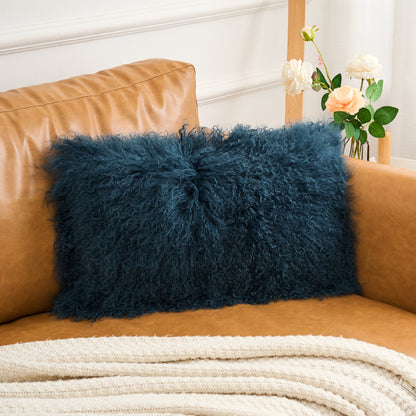 Tibetan/Mongolian Lamb Fur Pillow Cover Ink Blue