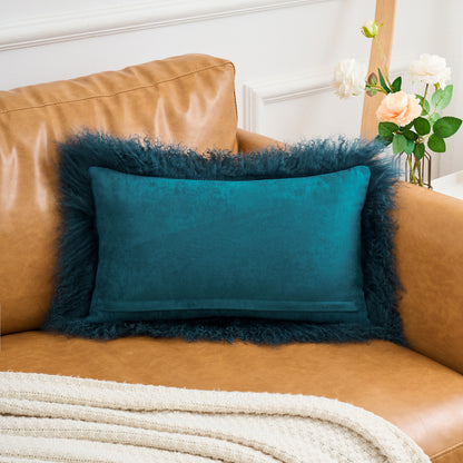 Tibetan/Mongolian Lamb Fur Pillow Cover Ink Blue
