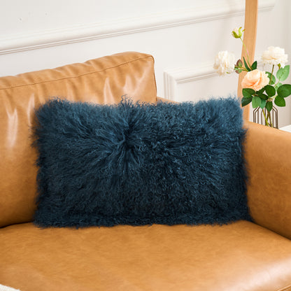 Tibetan/Mongolian Lamb Fur Pillow Cover Ink Blue