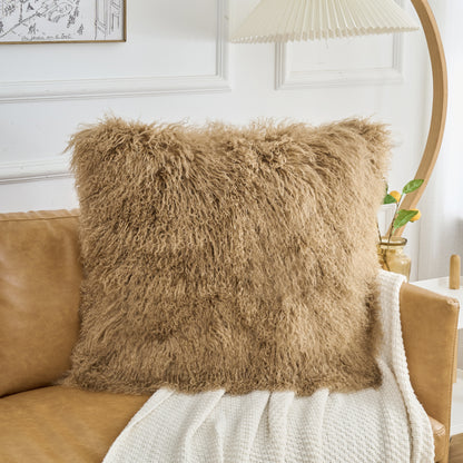Tibetan/Mongolian Lamb Fur Pillow Cover Dark Beige