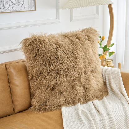 Tibetan/Mongolian Lamb Fur Pillow Cover Dark Beige