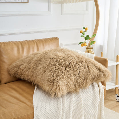 Tibetan/Mongolian Lamb Fur Pillow Cover Dark Beige