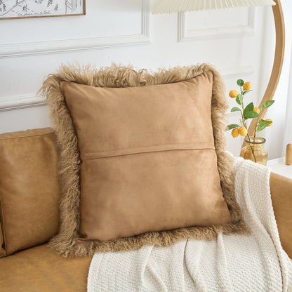 Tibetan/Mongolian Lamb Fur Pillow Cover Dark Beige