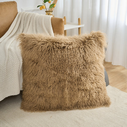 Tibetan/Mongolian Lamb Fur Pillow Cover Dark Beige
