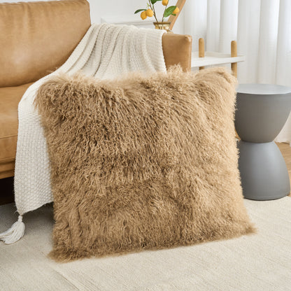 Tibetan/Mongolian Lamb Fur Pillow Cover Dark Beige
