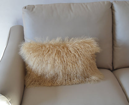Housse de coussin en fourrure d'agneau tibétaine/mongole noire 
