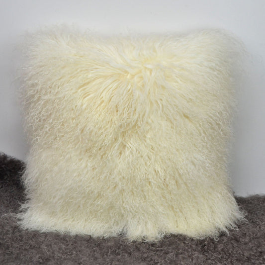 Housse de coussin en fourrure d'agneau tibétain/mongol Beige 
