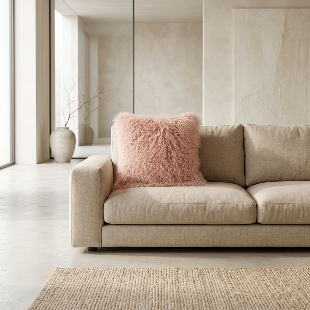 Mongolian Lamb Fur Pillow – Lotus Pink | Soft Luxury Throw Pillow | Multiple Sizes Available