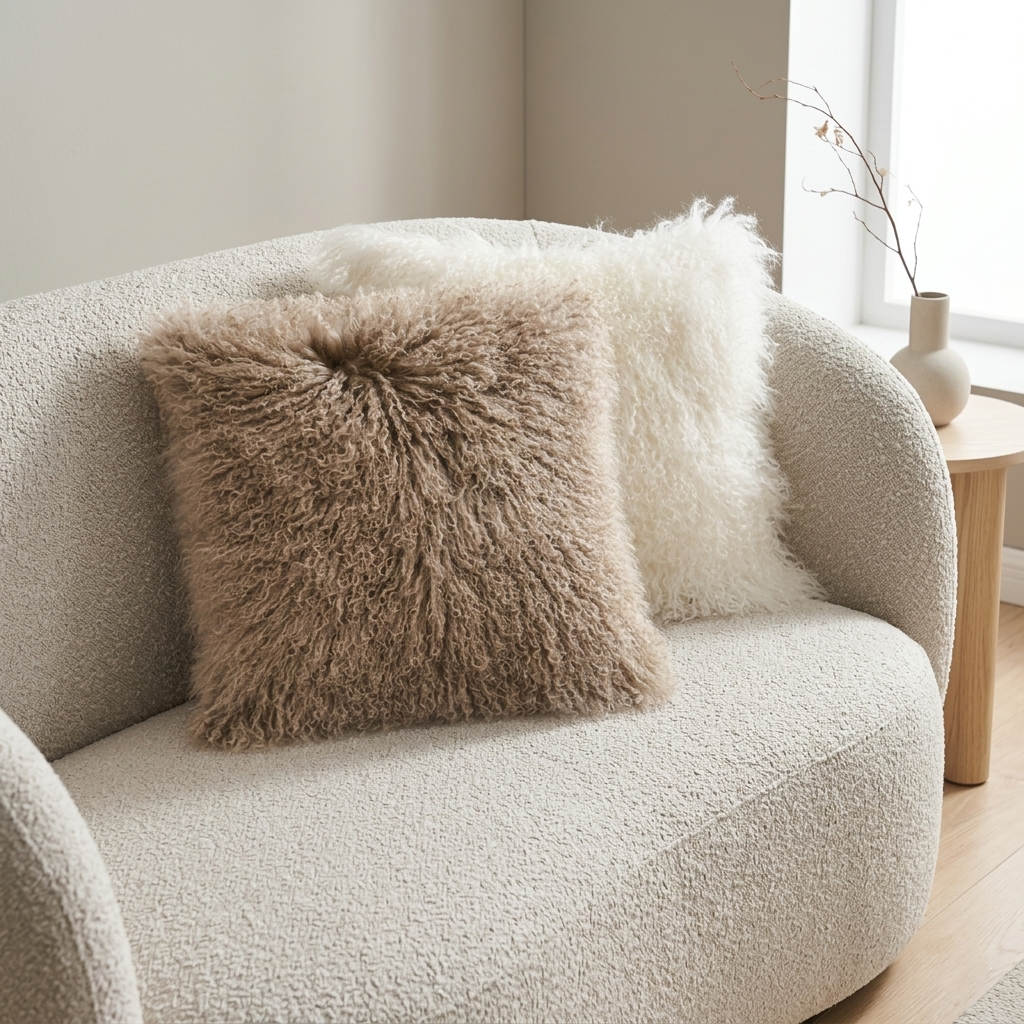 Mongolian Lamb Fur Pillow – Taupe | Soft Luxury Throw Pillow | Multiple Sizes Available
