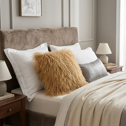 Mongolian Lamb Fur Pillow – Toffee | Soft Luxury Throw Pillow | Multiple Sizes Available
