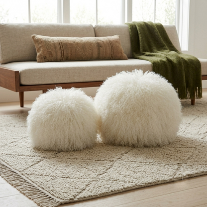 Genuine Mongolian Lamb Fur Round Floor Pillow