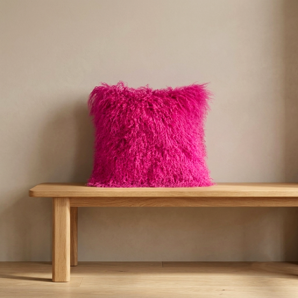Mongolian Lamb Fur Pillow – Hot Pink | Soft Luxury Throw Pillow | Multiple Sizes Available