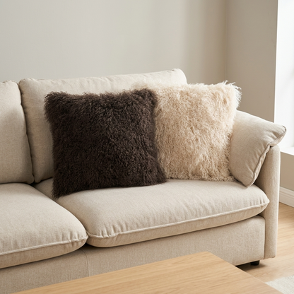 Espresso Brown Mongolian Lamb Fur Pillow | Soft Curly Luxury Accent Pillow