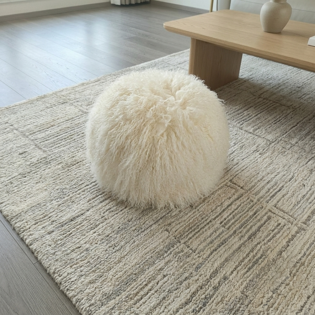 Genuine Mongolian Lamb Fur Round Floor Pillow
