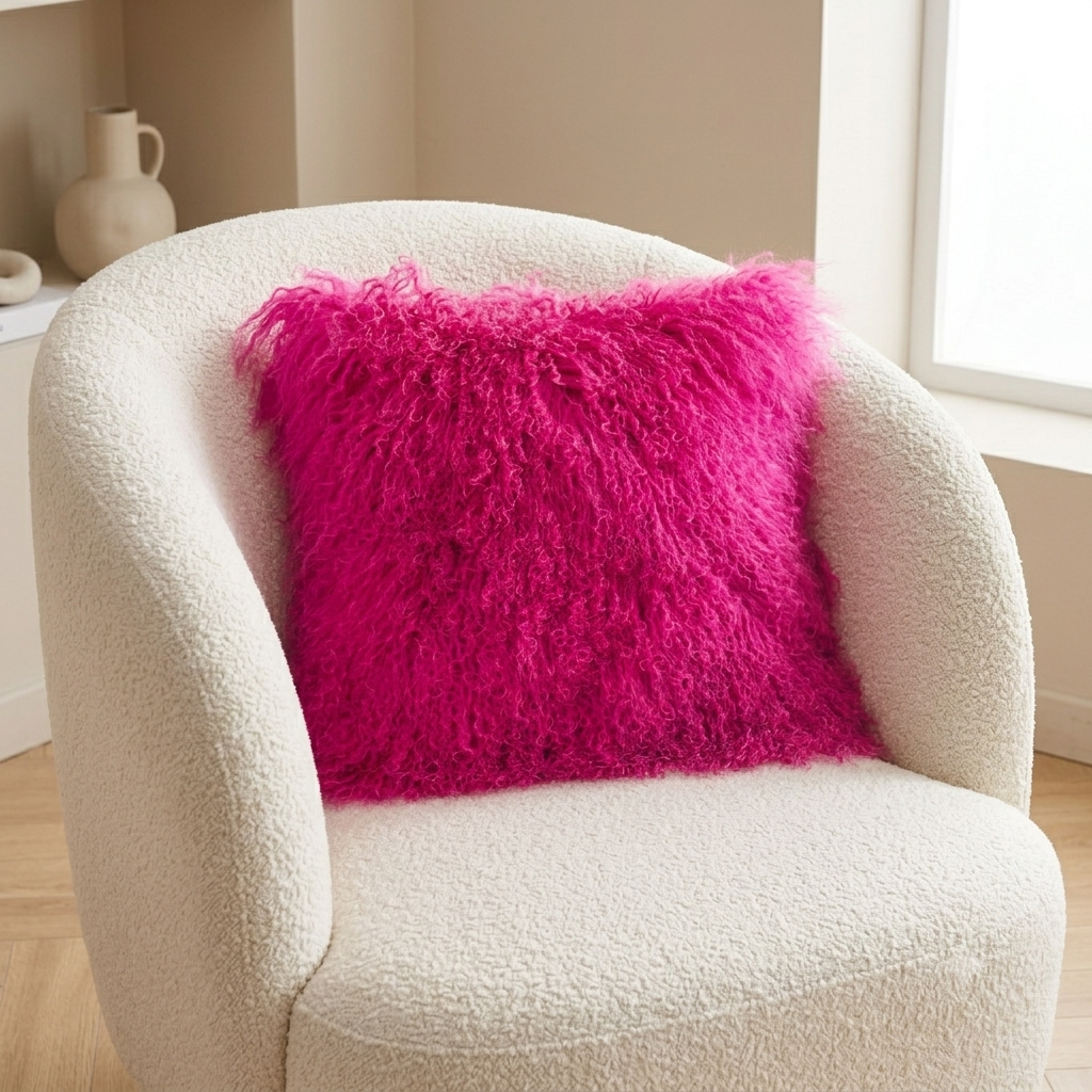Mongolian Lamb Fur Pillow – Hot Pink | Soft Luxury Throw Pillow | Multiple Sizes Available