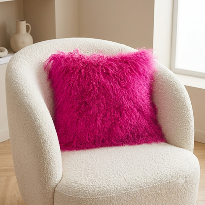 Mongolian Lamb Fur Pillow – Hot Pink | Soft Luxury Throw Pillow | Multiple Sizes Available