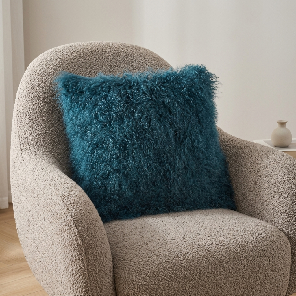 Mongolian Lamb Fur Pillow – Ink Blue | Soft Luxury Throw Pillow | Multiple Sizes Available