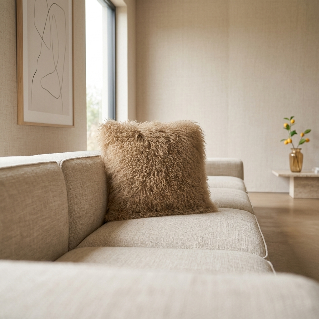 Mongolian Lamb Fur Pillow – Dark Beige| Soft Luxury Throw Pillow | Multiple Sizes Available