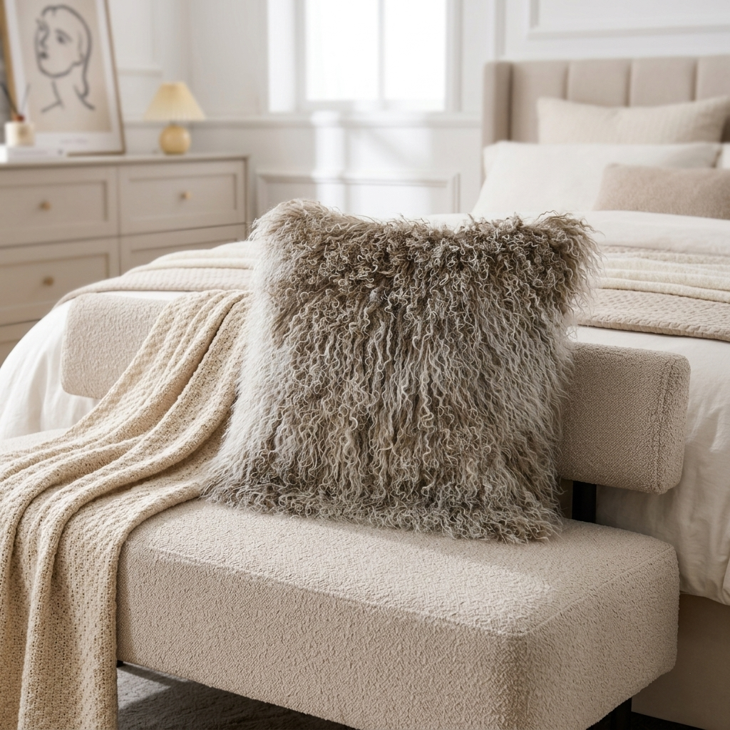 Mongolian Lamb Fur Pillow – Sage Green with White Tips  | Soft Luxury Throw Pillow | Multiple Sizes Available