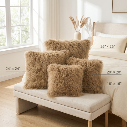 Mongolian Lamb Fur Pillow – Dark Beige| Soft Luxury Throw Pillow | Multiple Sizes Available