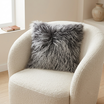 Mongolian Lamb Fur Pillow – Frosted Grey | Soft Luxury Throw Pillow | Multiple Sizes Available