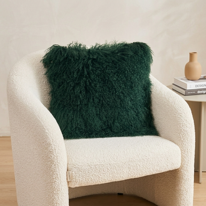 Mongolian Lamb Fur Pillow – Vintage Green | Soft Luxury Throw Pillow | Multiple Sizes Available
