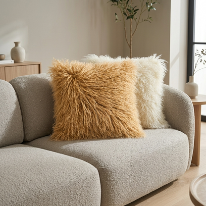 Mongolian Lamb Fur Pillow – Toffee | Soft Luxury Throw Pillow | Multiple Sizes Available